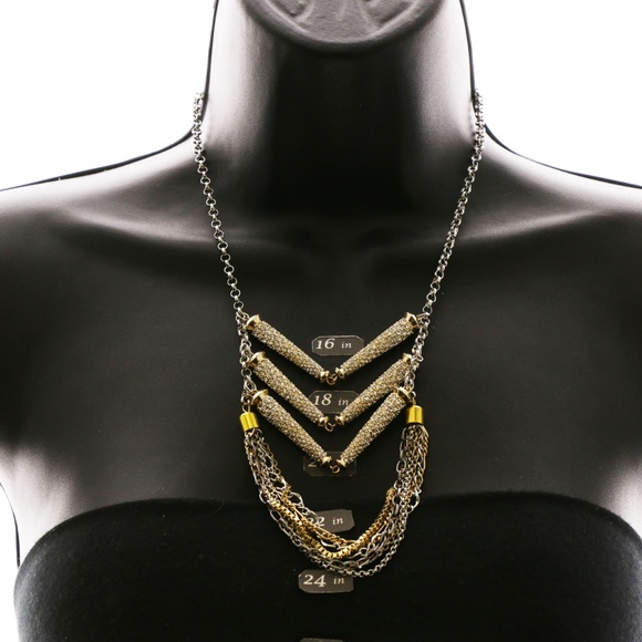 Luxury Crystal Necklace Gold/Dark-Silver NWOT - Picture 3 of 3